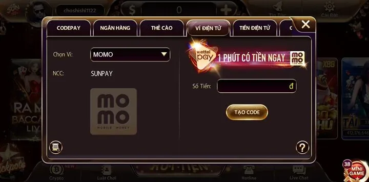 Hướng dẫn nạp tiền Sunwin 