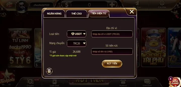 Hướng dẫn rút tiền thưởng từ Sunwin